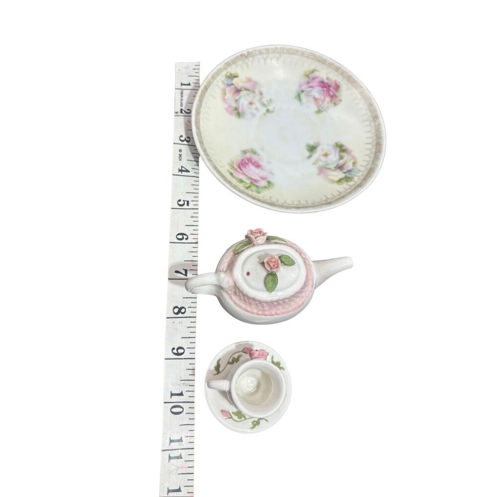 Bavaria Hand Painted Miniature Tea Set Pink Roses Porcelain - Picture 3 of 12